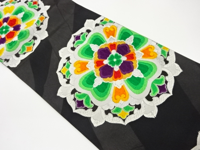 JAPANESE KIMONO / VINTAGE FUKURO OBI / WOVEN BAMBOO & FLOWER CREST